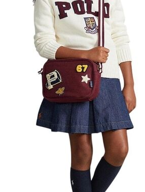 Polo Ralph Lauren Varsity Crossbody Bag Burgundy adjustable shoulder Preppy